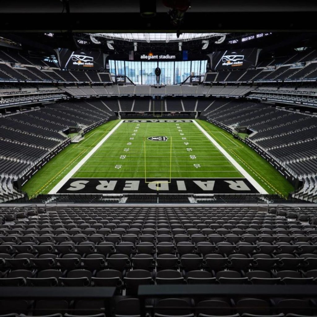 Photo of the interior of Allegiant Stadium for the NFL Las Vegas Raiders football team.