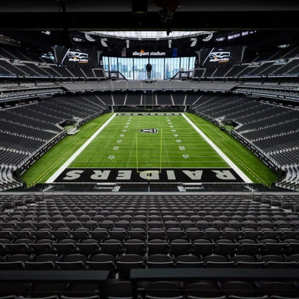 Photo of the interior of Allegiant Stadium for the NFL Las Vegas Raiders football team.