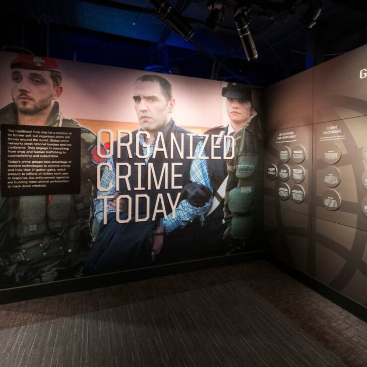 Photo of the entrance to the Organized Crime Today exhibit at the Mob Museum.