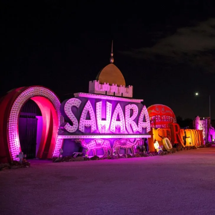 Photo of an old Sahara neon sign at the Neon Museum boneyard in Vegas.