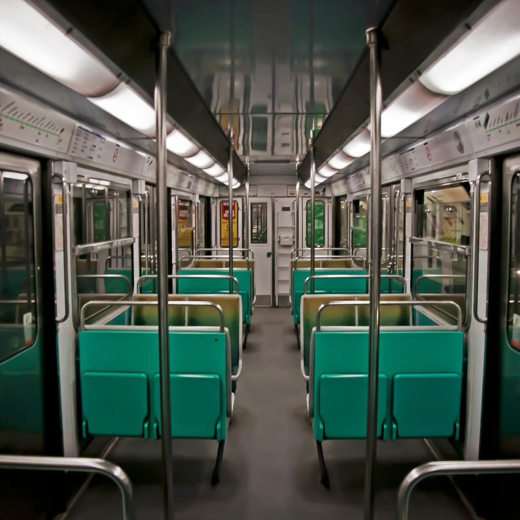 Photo inside a Paris metro train.