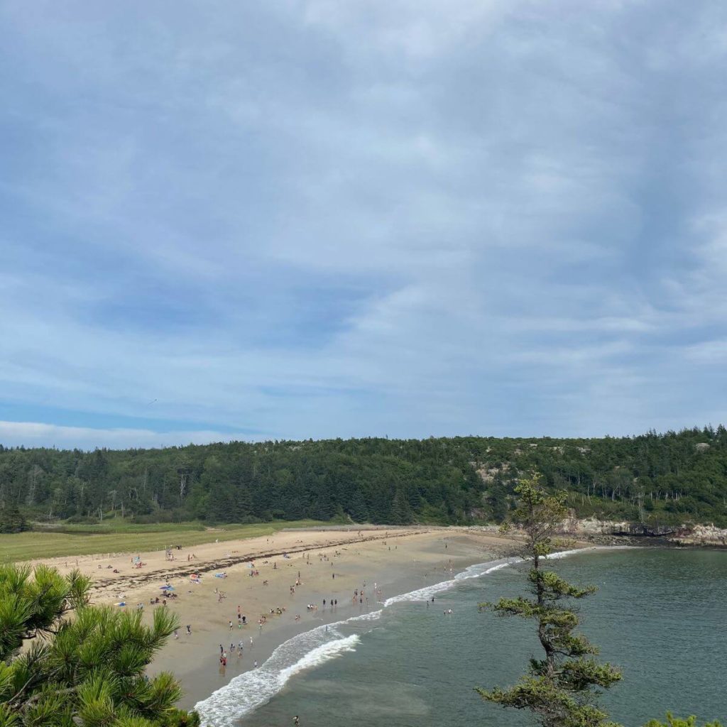 View looking down at Sand Beach from a nearby outlook.