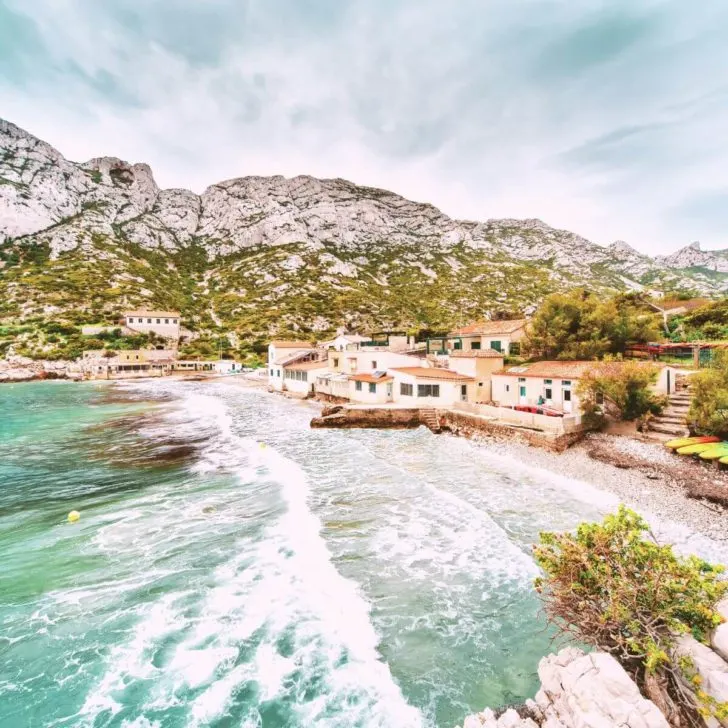 Aerial photo of Calanque de Sormiou, part of Calanques National Park in France.