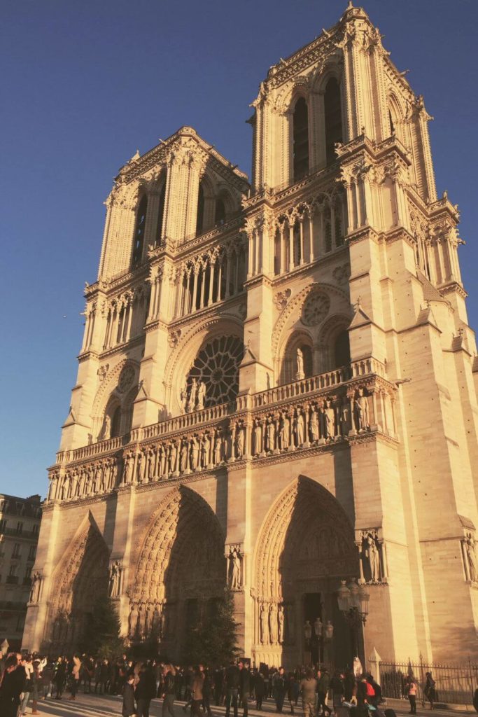 Photo of the Cathedrale Notre-Dame de Paris in 2016, before a fire severely damaged it.