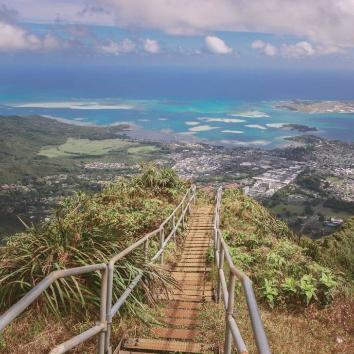 Photo from the top of the Haiku Stairs, which is an illegal hike in Hawaii.