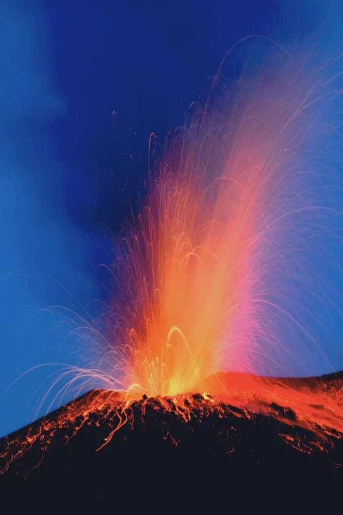 Photo of lava spewing out of a volcano on the Big Island of Hawaii.