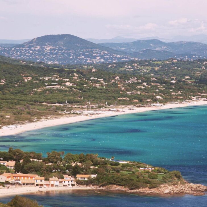 Aerial photo of Pampelonne Beach in St. Tropez, France.