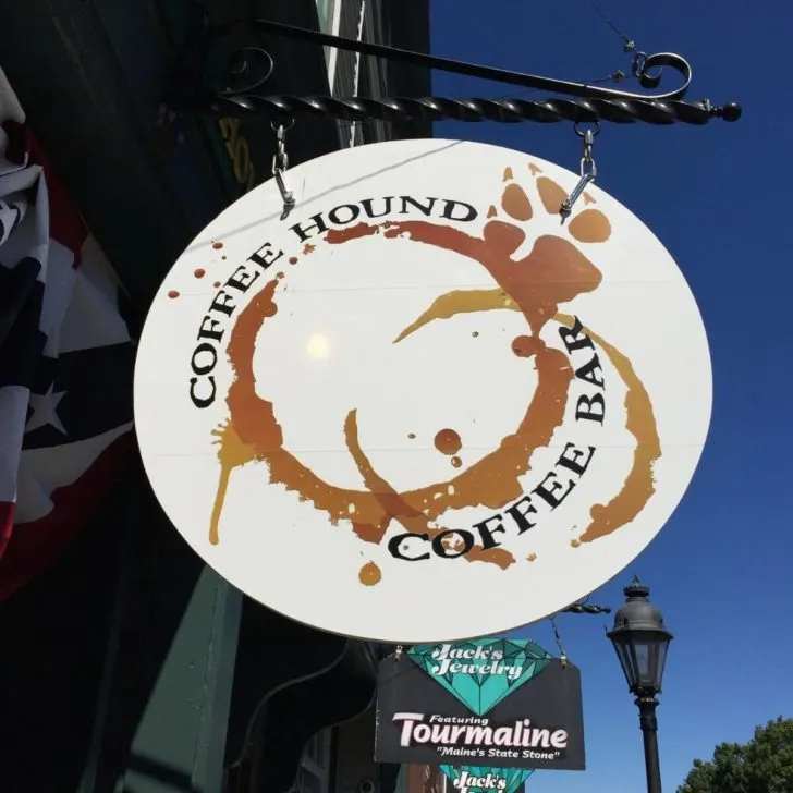 Photo of a cafe sign that says Coffee Hound Coffee Bar.