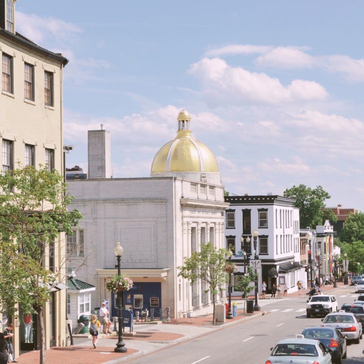 Photo of a busy street in Georgetown, Washington, DC.
