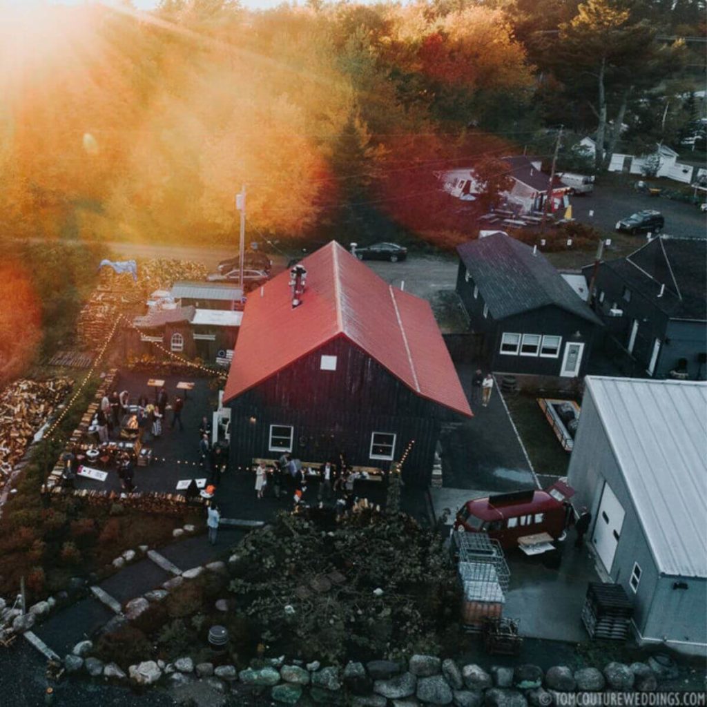 Aerial photo of Sweet Pea's, The Cup, and Bar Harbor Cellars.