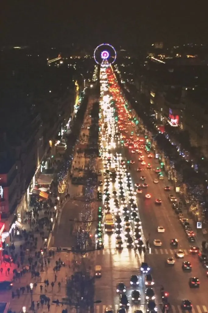Photo looking down Champs-Élysées from the top of the Arc de Triomphe.