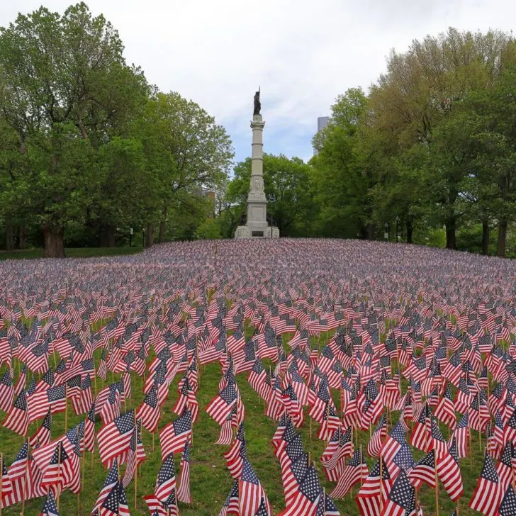 Photo of the Memorial Day Flag Garden at the Boston Common.