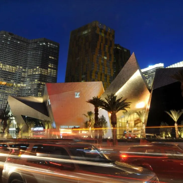 The Shops at Crystals at CityCenter on the Las Vegas strip at night.