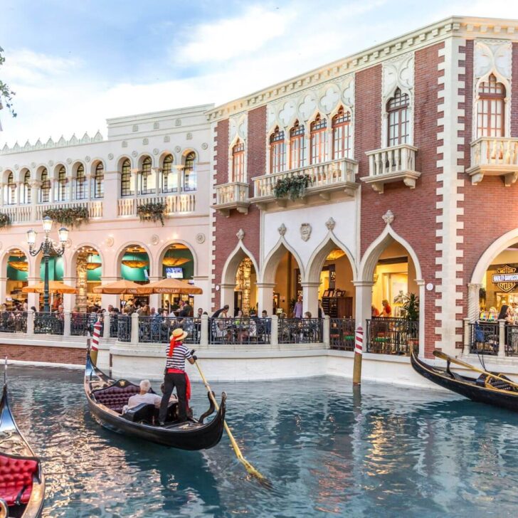 Photo of a couple on a gondola ride at The Venetian in Las Vegas.