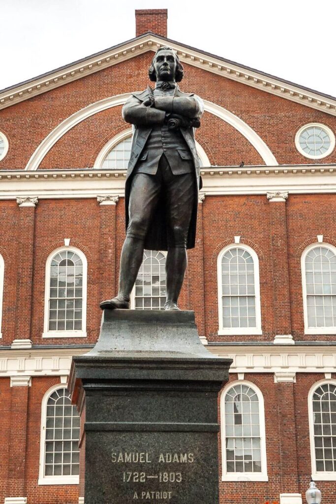 Photo of the Samuel Adams statue at Faneuil Hall, aka Quincy Market.